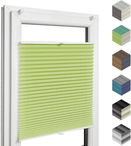 Home-Vision Premium Faltrollo Plissee ohne Bohren mit Klemmfix Lichtdurchlässig Rollo Leinenoptik Blickdicht Sonnenschutz Jalousie für Fenster & Tür (Grün B30 x H120cm) Klemmträger