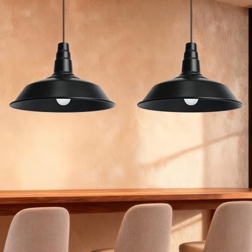 Maxled, Light is Led! 2 Stück Retro Pendelleuchte Hängelampe Ø26cm Vintage Industrial Style Schwarz Küchenlampe Hängend Metall Deckenleuchte E27 Hängeleuchte Deckenlampe für Restaurant Wohnzimmer