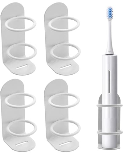 PWGHWG 4 Stück Elektrische Zahnbürstenhalter, Elektro Zahnbürsten Halter Wand, Selbstklebender Zahnbürsten Halterung Weiß für Bad