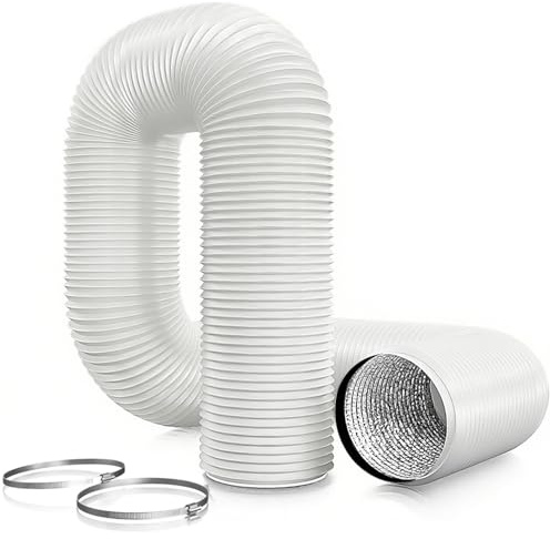 Brogachy ø200mm (Bianco) Tubo di scarico flessibile 5m, in PVC e alluminio, con 2 fascette stringitubo in acciaio inossidabile per climatizzatore portatile, asciugatrice, cappa aspirante, sistema di