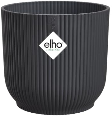 Elho Vibes Fold Round 16 -Vaso per Piante da Interno - Ø 16.1 x H 14.8 cm - Nero/Anthracite