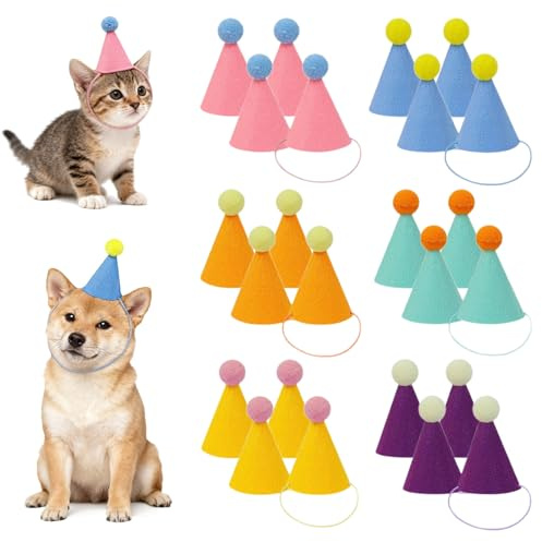 24 Stück Mini Partyhüte, Partyhüte zum Geburtstag, Bunte Party Kegel Hüte, Geburtstagsmützen für Hunde, Katzen, Kaninchen und Stofftiere, Niedliche Tierparty Dekoration