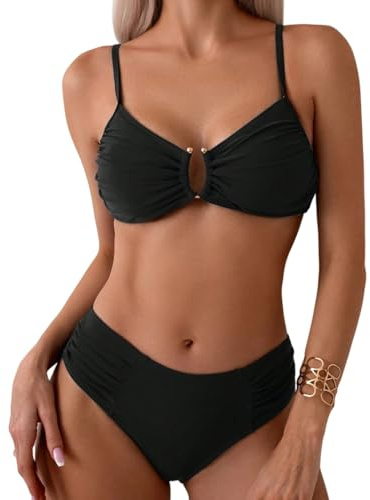 Costumi da Bagno Donna Push Up Imbottito Reggiseno Scollo a V Due Pezzi Bikini Set Sexy Vintage Swimwear Elegante set perizoma bikini costume da bagno push up con triangolo coppa spaghetti due pezzi