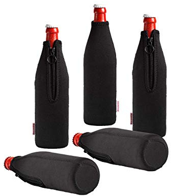 DRESS YOUR DRINK Neopren Flaschenkühler, Weinkühler, Getränkekühler (5er Spar-Set 0.5 Liter, Schwarz)