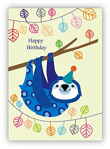 Klappkarten Set (4Stk) Coole Geburtstagskarte mit lustigem Faultier: Happy Birthday