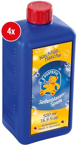 PUSTEFIX Nachfüllflasche Midi I 4 x 500 ml Seifenblasenflüssigkeit I Bubbles Made in Germany I Seifenblasen für Hochzeit, Kindergeburtstag, Polterabend I Seifenblasen für Kinder & Erwachsene