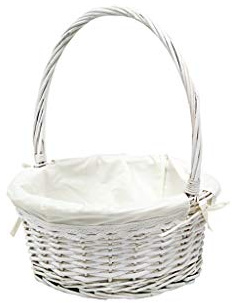 Canastilla Tela Blanca - Cesta de Mimbre Blanca para Comuniones, Bautizos, Flores, Decoración y Almacenaje - 30 * 30 * 37