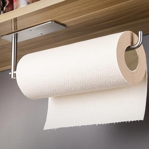 SUNTECH Paper Towel Holder Under Cabinet - Self Adhesive Towel Paper Holder Stick on Wall for Kitchen, Bathroom Paper Towel Holder Organizer&Storage&Decor, Stainless Steel