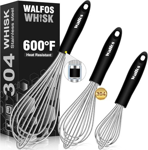 Stainless Steel Whisk Set - 3 Packs Balloon Whisk, Thick Stainless Steel Wire ＆ Strong Handles, Egg Frother for Cooking, Blending, Whisking, Beating, Stirring (21cm,23cm,28cm)