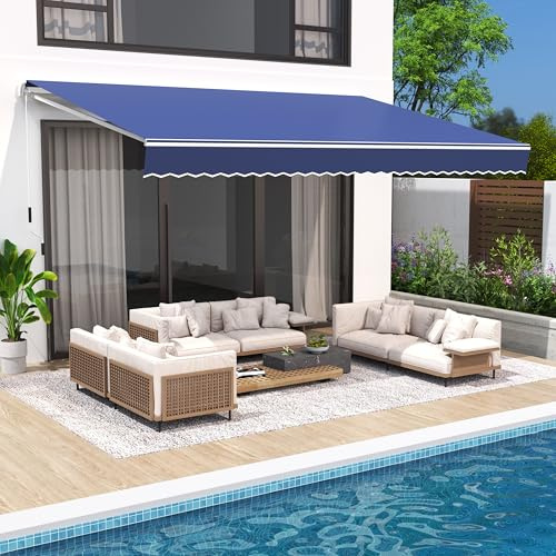 VUYUYU 13.1'x8.2' Patio Awning Retractable Awning Cover Sunshade Shelter Outdoor Canopy with Crank Handle and Water-Resistant Polyester for Courtyard, Balcony, Shop, Restaurant, Cafe, Deck