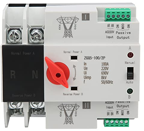 Interruptor de Transferencia Automática 100A, 110-230V, 2 Vías, Suministro Eléctrico Continuo para Generador y Red Eléctrica