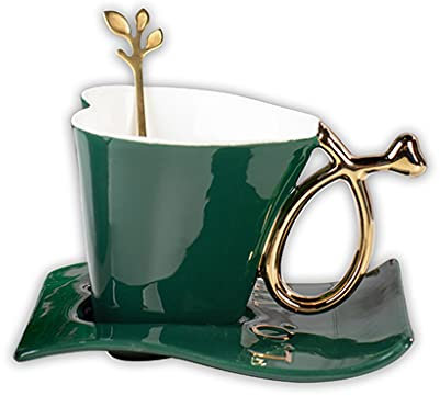 Espresso Cups, Teacups and Saucer Sets, Cool Assorted Colors for Adults, Mug Gift for Men Women Dad Mom, 6.8 Oz Coffee Mug with Handle for Specialty Coffee Drinks, Latte (Color : White-green)