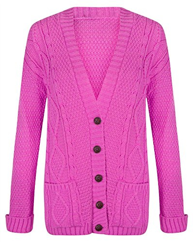 Hamishkane Cardigan à manches longues en tricot torsadé boutonné pour grand-père, fuchsia, 36-38
