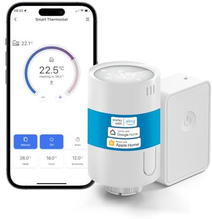 Meross Smart Heizkörperthermostat inklusive Hub, kompatibel mit HomeKit, WLAN Heizungsthermostat Kompatibel mit Siri, Alexa und Google Assistant, Fernsteuerung, M30*1,5mm, 6 Adapter