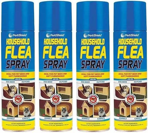 4 Pack - Flea Killer For Home - Household Flea Spray For The Home - Kills Fleas Eggs & Larvae - Flea Treatment For House - Use On Pet Beds Carpet Hutches Kennels & More