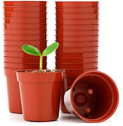 KINGLAKE 50Pcs Mini Plastic Plant Pots 5.4cm, Small Flower Pots Round Seed Nursery Pots for Seeds Seedling Vegetabels Herbs, Terracotta Color