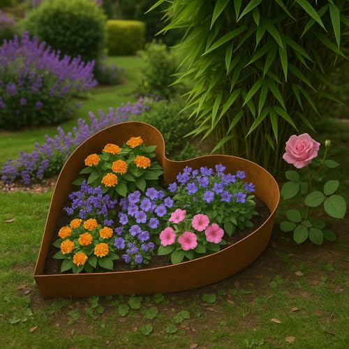4 St. in Set Edelrost Garten Blumentopf Metall Rost Pflanzschale Herz Handarbeit 032143