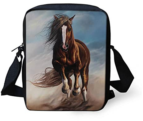 TOADDMOS Baby Kätzchen Denim Kinder Crossbody Jungen Tasche Niedlich Tier Print Messenger Bag Jungen Mädchen Reißverschluss Crossbody Bag, Braunes Pferd
