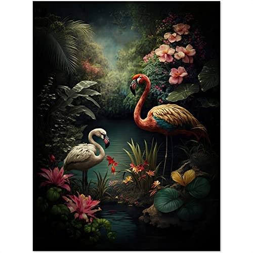 NoBoringSuitcases© Koffer groß Trolley Rollkoffer Reisekoffer mit 4 Rollen | 67x43x25 cm - Fotokoffer - Flamingo - Blumen - Dschungel - Vögel - Natur - 90 Liter