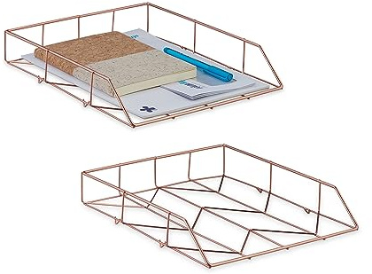 Relaxdays Brevfack, set om 2, metall, dokumentfack, HBT: 5,5 x 26 x 31,5 cm, kontorsskrivbordsförvaring, roséguld