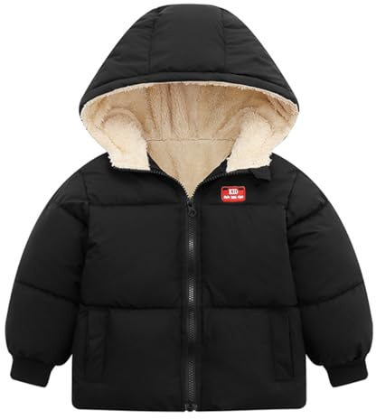 Kids4ever Abrigo de Invierno Cálido para Bebés y Niñas con Capucha Chaqueta Gruesa Traje de Nieve Ropa de Abrigo con Dos Bolsillos Negro 18-24 Meses