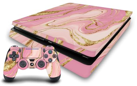 Head Case Designs Pink and Gold Marble Vinyl Sticker Gaming Skin Decal Cover Compatible With Sony PlayStation 4 PS4 Slim Console and DualShock 4 Controller