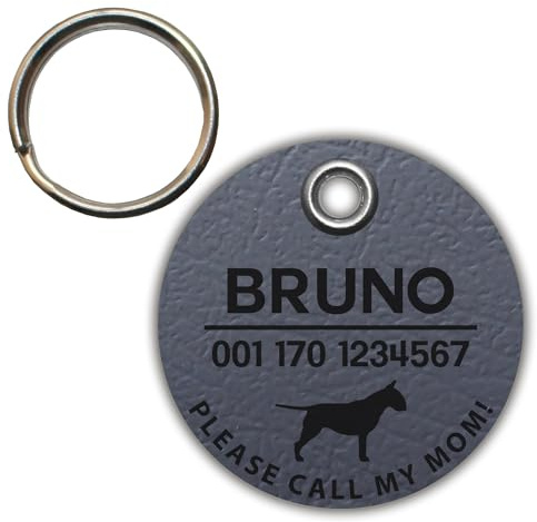 DOG TAG/HUNDEMARKE - aus Biothane - grau - v2 (HUND) - rund - Ø 3,4 cm