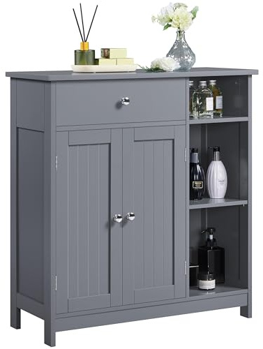 Yaheetech Mobile da Bagno Armadietto Autoportante con Scomparti Mobiletto Multiuso da Terra con Cassetto e Ante 75 x 30 x 80 cm Armadio Salvaspazio con Ripiano Regolabile Moderno Grigio Scuro