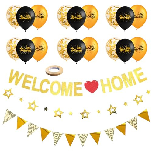 EULAPGOE Willkommen Home Dekorationen, Welcome Home Banner Set, Welcome Home Glitter Banner, Runde Girlande für Zuhause Familie