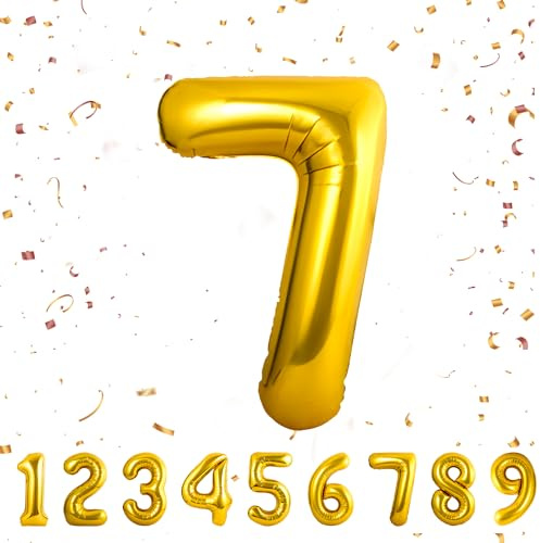Födelsedagsballonger 7 år-40 tum-gulddekorationer 7-årig pojke och flicka födelsedag - uppblåsbar folieballong guld 7 år..