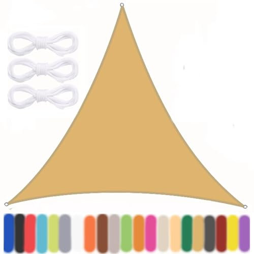 Ryanbem Vela Ombreggiante Triangolare, Tenda a Vela Impermeabile Tenda da Sole per Esterno Protezione Raggi UV 95% Vela Solare con 3 Corde per Giardino Terrazza Giallo Sabbia 6x6x6m