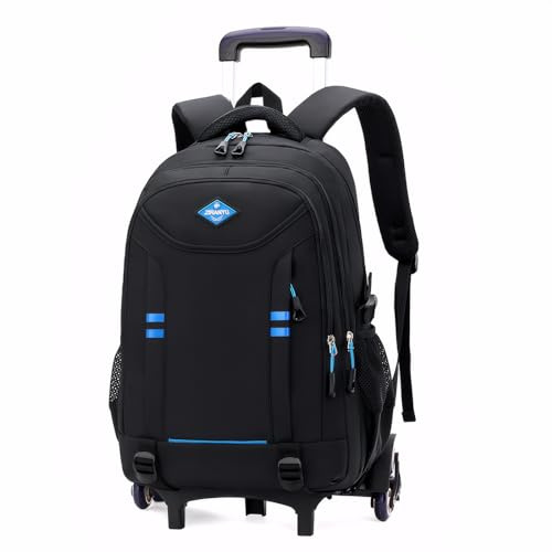 Amythe Schulrucksack Jungen mit Rollen,Abnehmbare Trolley Rucksack,6 Räder | Schulranzen Trolley für Jungen 3. 5. 7. klasse, Daypack Teenager 16 Zoll für Schule Reise, Schwarz-Blau, Schulstart