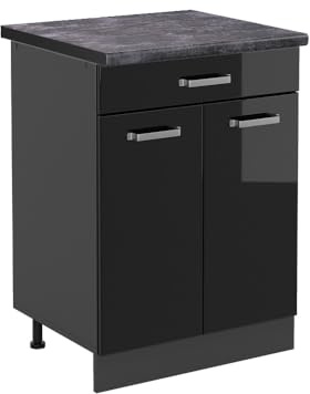 Vicco Küchenunterschrank R-Line, Schwarz Hochglanz, 60 cm | 1 Schublade · AP Anthrazit inkl. · Höhenverstellbare Füße · 2 Türen · ✓ Leichter Zugriff