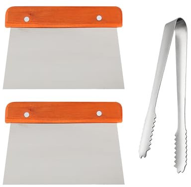 2 Pieces Dough scrapers, 1 Tong, Kitchen Scraper Supplies, Salad Chopper, Bread Making Tool Accessories, Pastry, Cake Stainless Steel scrapers, Pasta Cutter, Table top Kitchen Scraper