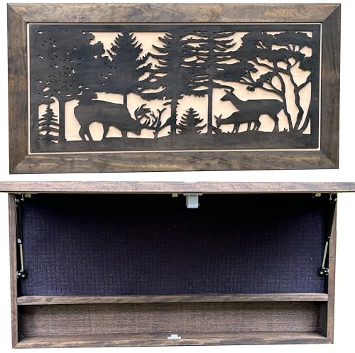 Bellewood Designs Deer Scene Gun Concealment Decor - Handcrafted Wooden Gun Cabinets - Gun Shelf Hidden Storage for Rifles, Shotguns, & Handguns - Quick Access Hidden Wall Safe (Extra Large)