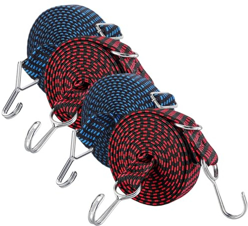 XQMMGO 4 Stück Spanngummi mit Haken, Verstellbar Gepäckspanner Breit, Gummispanner mit Haken, Befestigungsgurt für Auto, Fahrrad und Outdoor Aktivitäten