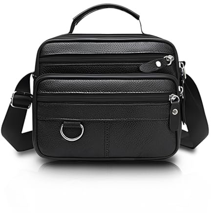 FuninCrea Umhängetasche Herren Echtes Leder mit 5 Reißverschlusstaschen und Tragegriff, Schultertasche Herren Große Kapazität Crossbody Bag Herren Lässig Ledertasche Herren Messenger Bag (Stil 2)