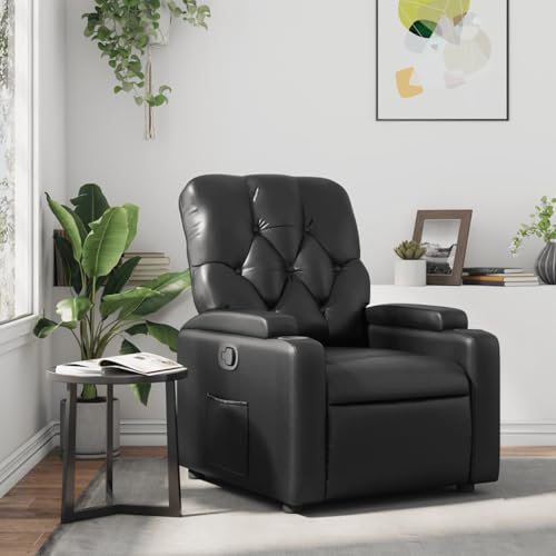 Gecheer Fåtölj, relaxfåtölj, bärbar, i konstläder, svart, 74 x 86,5 x 93,5 cm, TV-fåtölj, relaxfåtölj, bekväm, utdragbar fåtölj, vardagsrum, TV-fåtölj, Chesterfield fåtölj