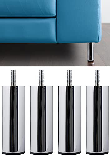 IPEA 4 Patas para Sofás y Muebles Modelo ACQUAMARINA – Juego de 4 Patas de Hierro para Sillones y Hogar – Diseño Moderno y Elegante – Color Cromado – Altura 130 mm
