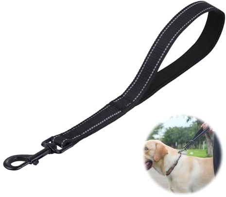 Kurzführer Hund,Kurzleine Hund 30cm,Eflektierend Nylon Hundeleine Geeignet für Mittlere Große Hunde,Kurzes Trainingsseil Mit Bequem Gepolstertem Griff Drehhaken aus Metall, Schwarzes