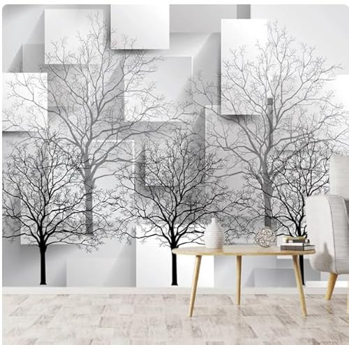 vsdhlsidgl Tapeten Schlafzimmer Wände Wohnzimmer Dekoration Schwarz Weiß Baum Geometrie Backstein Tapeten Wohnkultur, 3D, 300x210cm