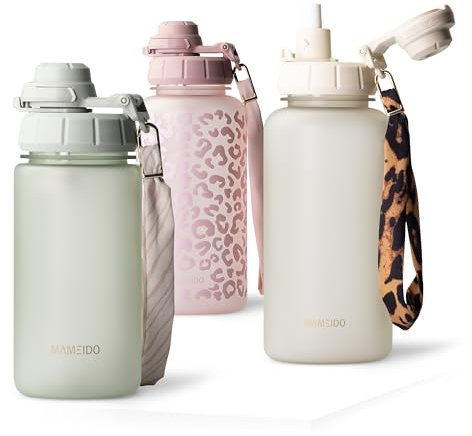 MAMEIDO Trinkflasche mit Strohhalm & Trageschlaufe aus Tritan 500 ml, Wasserflasche auslaufsicher, Flasche BPA-frei für Jungen & Mädchen (Desert Sage)