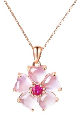 IMINI Collier Pendentif Fleur De Cerisier Rose Pour Femme Cœur En Cristal Cz Avec Pierre Artificielle Bijou Délicat Pour Mariage Anniversaire Cadeau Amoureux Choker Élégant Pour Amie Épouse Fiancée