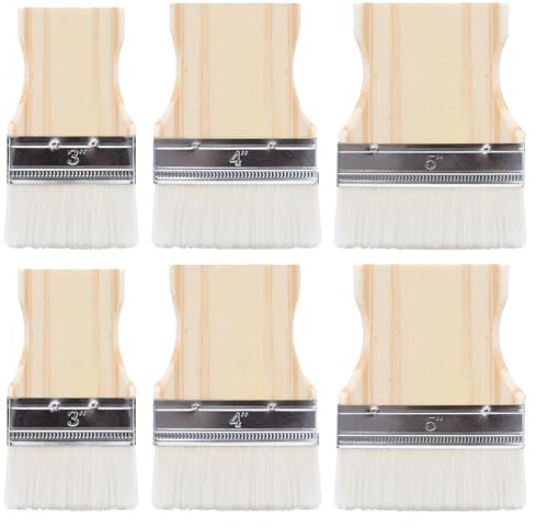 Keboyoe 6 Piezas Brochas Plana de Pintura con Mango 3/4/5 Inch brochas Pintura Pinceles para Superficies de Paleta broch Pintura Madera para Barniz,Tinte,Pegamento,Bricolaje en Casa