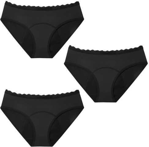 TrueEase Period Pants for Women, 25ML Absorbency, 4-Layer Leak-Proof Period Underwear for Periods, Postpartum, Recovery, Intimate Period Knickers with Laundry Bag - L Black, 3 Pack
