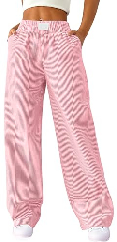 Rapbin Damen Pyjamahose Leichte Lang Weich Pyjama Hosen Schlafhose Leichte Gestreifte Lange Hose Y2k Lounge Pants Rot