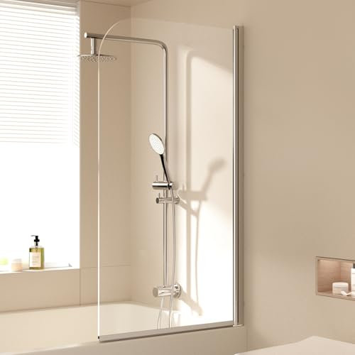 EMKE Mampara de ducha para bañera, 70 x 140 cm, accesorio para bañera, plegable, mampara de ducha plegable de 6 mm, cristal de seguridad