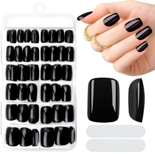 MELLIEX 240 Stück Press on Nails Kurz Quadratische Schwarze Nägel Zum Aufkleben 10 Größen Acryl Falsche Nägel Tips Set Vollständige Abdeckung Künstliche Fingernägel