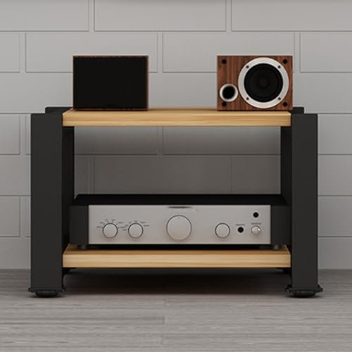 Generisch Stilvoller gelber Eck-Medienständer mit Zwei Ebenen – Modernes Lagerregal für Fernseher, DVD-Player und Spielkonsole – Ideales Möbel für Heimkino-Entertainment-Center