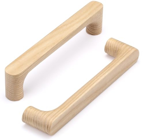 SYZOW 6 Stück Schrankgriff Holzgriffe,Griff Möbelgriff Buchenholz Griff Schranktüren für Schrank Schublade (Eschenholz, Bohrlochabstand:128mm)